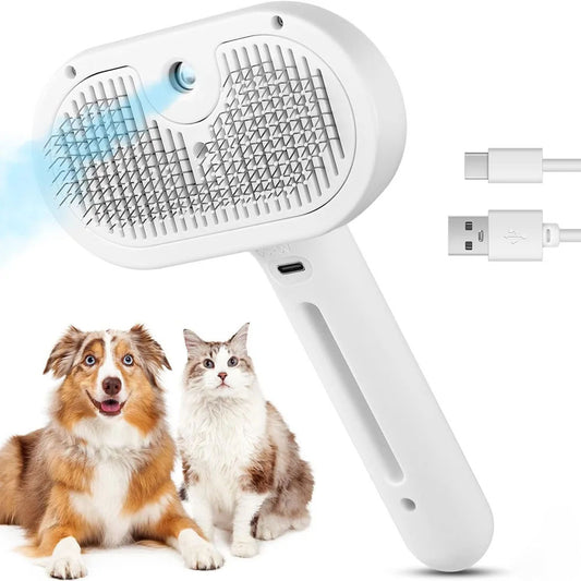 3-in-1 Pet Steam Grooming Comb | Hair Removal, Mist Spray &amp; Self-Cleaning Brush