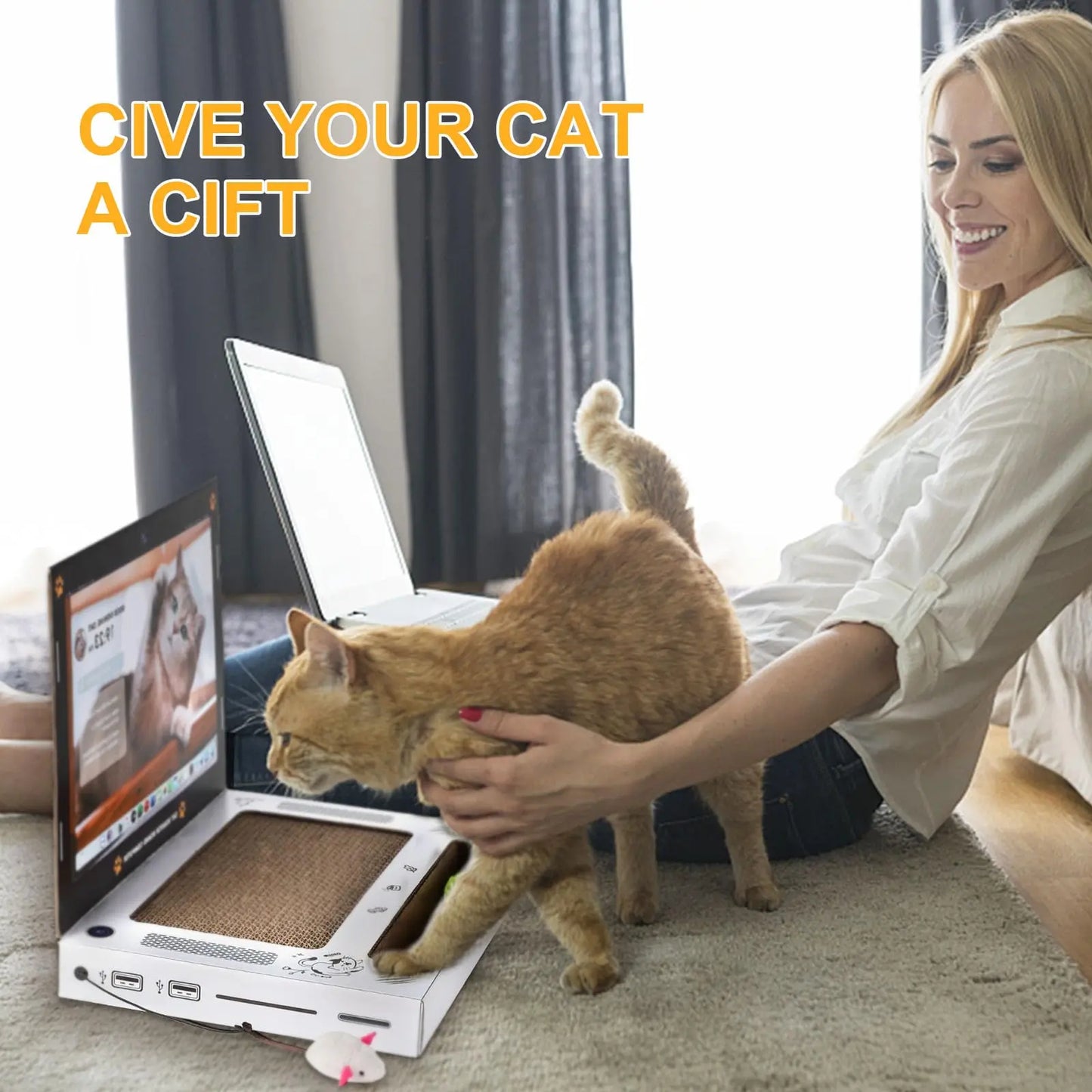 Interactive Laptop Cat Scratcher | 3-in-1 Play & Scratch Toy for Cats