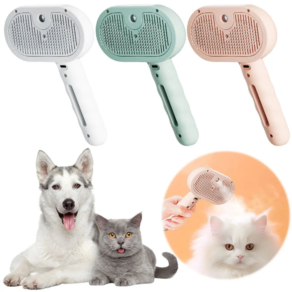 3-in-1 Pet Steam Grooming Comb | Hair Removal, Mist Spray &amp; Self-Cleaning Brush