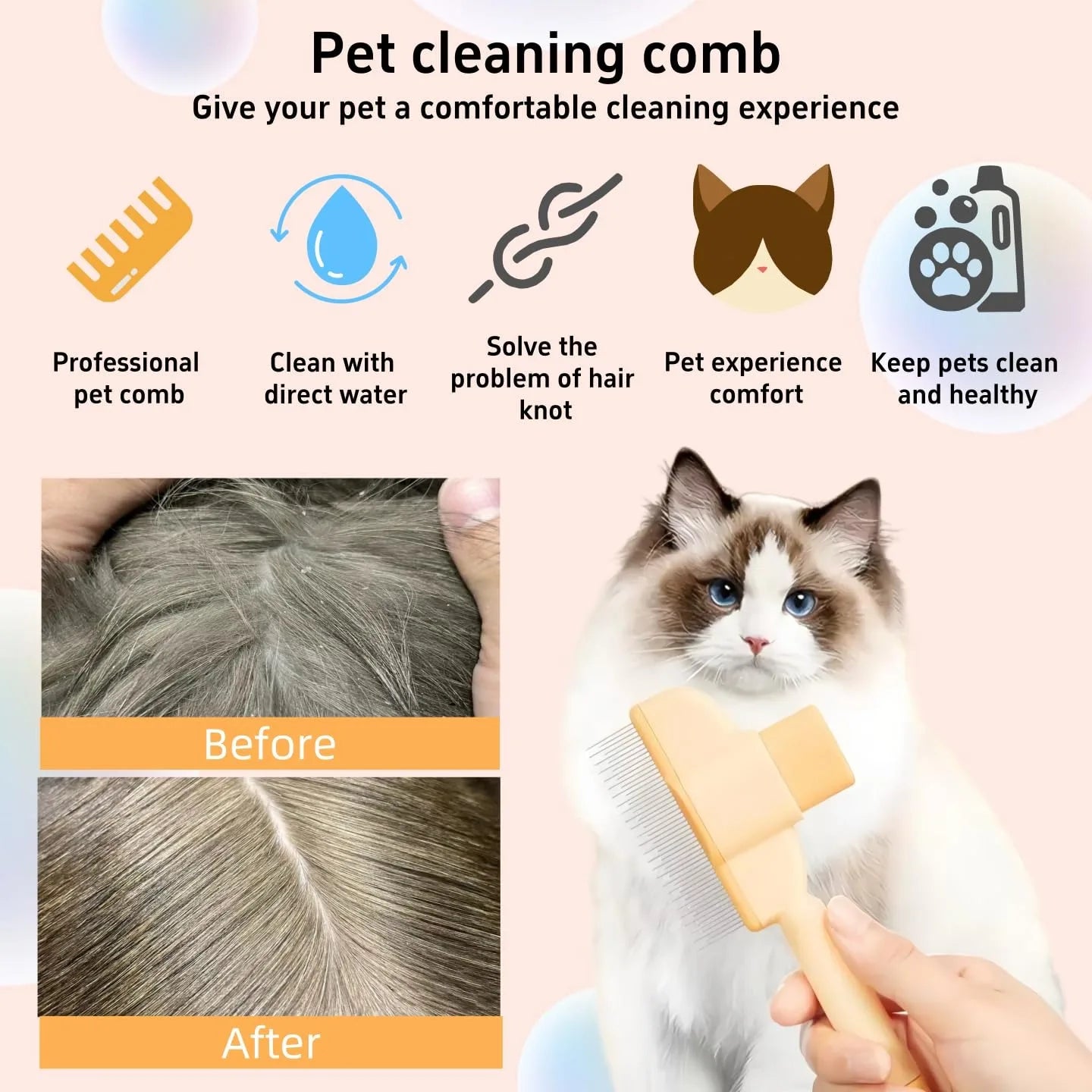 Calming Flea & Massage Comb for Pets | Self-Cleaning Grooming Too
