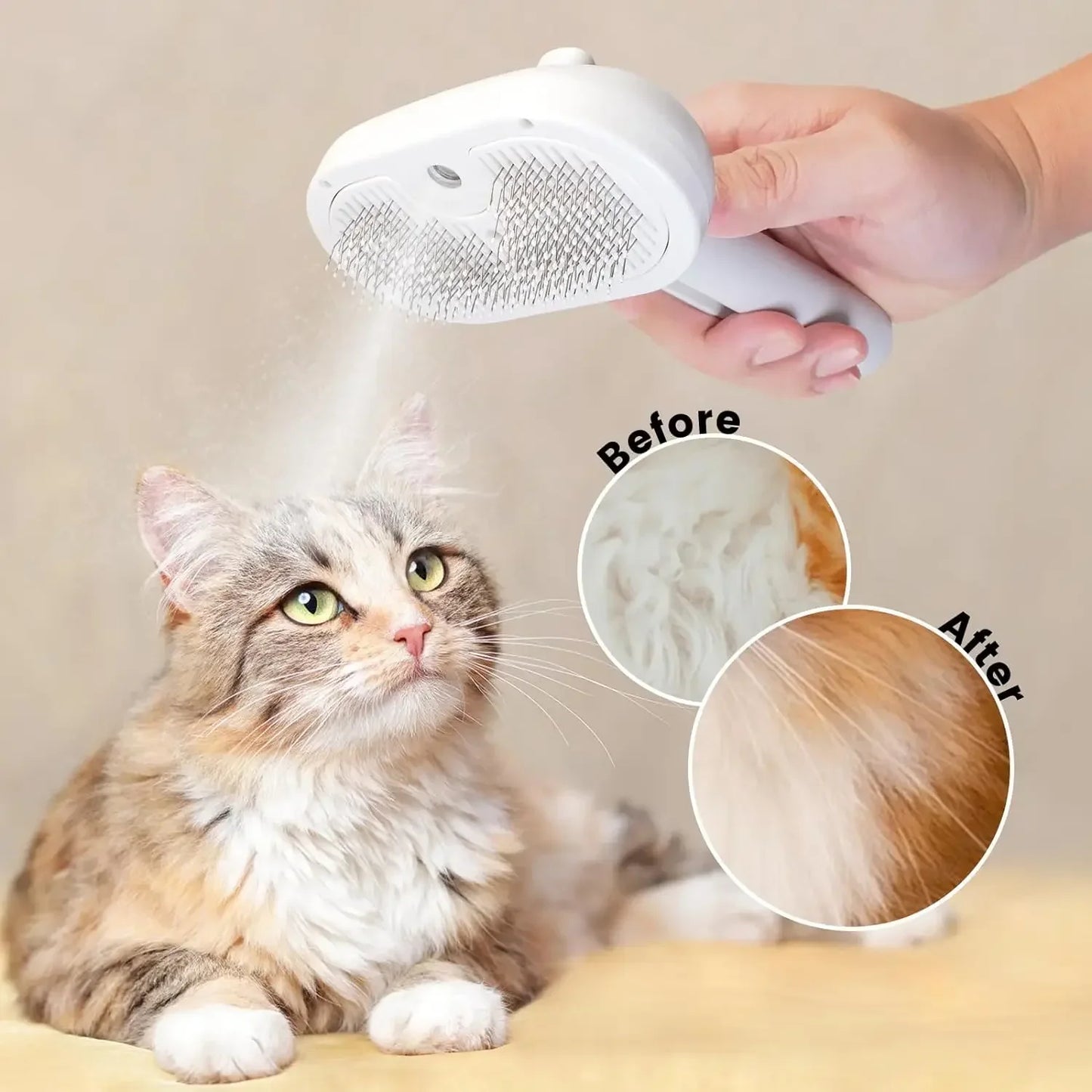 3-in-1 Pet Steam Grooming Comb | Hair Removal, Mist Spray &amp; Self-Cleaning Brush