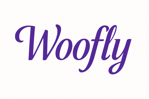 write ,,woofly" with purple 